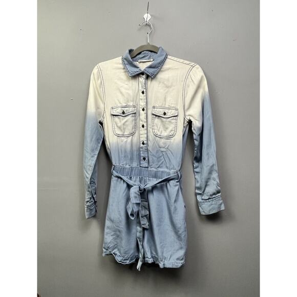 Copper Key Jumpsuit Womens Size Small Blue‎ Ombre Chambray Long Sleeve Romper - Picture 1 of 7